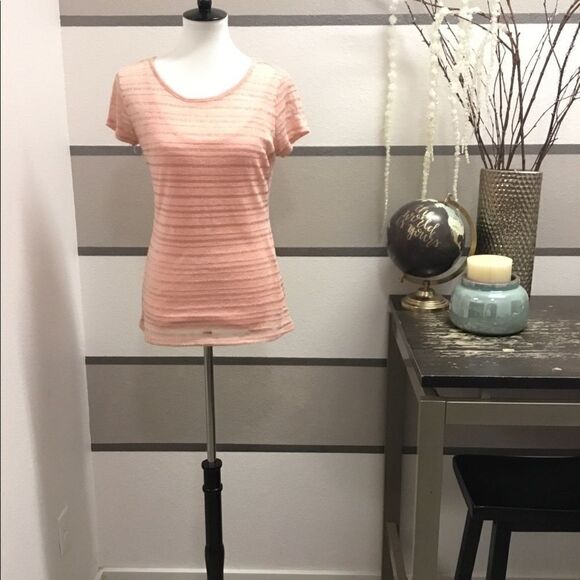INC sheer peach and metallic stripe top. - Picture 1 of 3
